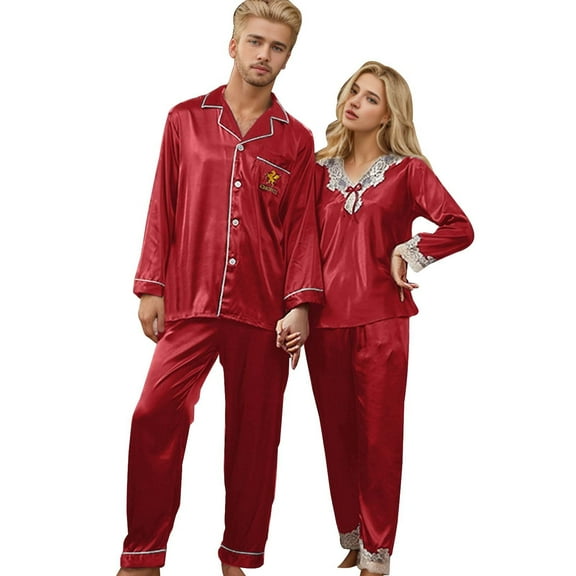 Bibifish Mens And Womens Pajama Sets Fall Long Sleeve Satin Botton Down Pajama Sets Cozy Top And Pant 2 Piece Nightwear Sets For Couples