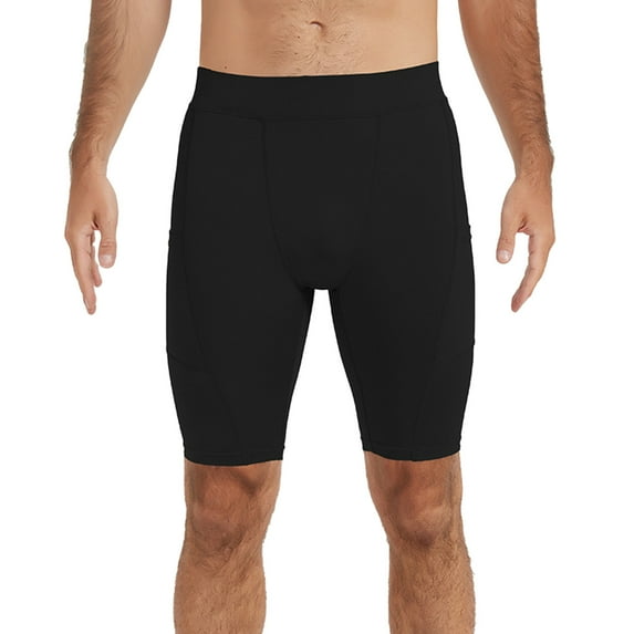 Bibifish Mens Athletic Shorts Black High Waist Side Pocket Compression skinny tights 4-Way Quick Dry Wicking Gym Workout Running Casual Daily Shorts