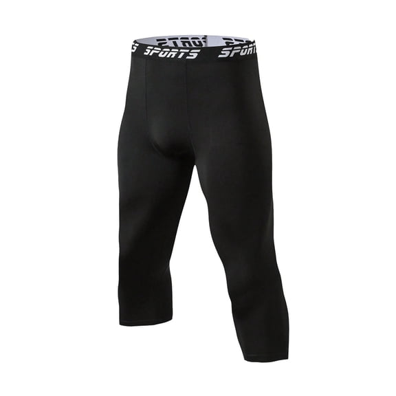 Bibifish Mens Athletic Tights Black High Waist 3/4 capri Leggings Soft Stretchy Quick Dry Wicking Yoga Workout Cycling Athletic High-Elastic Yoga Pants