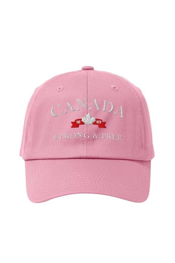 Mens Baseball Cap Canada "Strong & Free" Embroidered Print Solid Light Tone Adjustable Casual Sports Caps