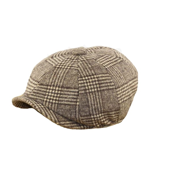 Bibifish Mens Beige & Brown Plaid Newsboy Cap Classic Check Pattern Detail Soft Breathable Lightweight Casual Daily Commute Work & Weekend Leisure Cap