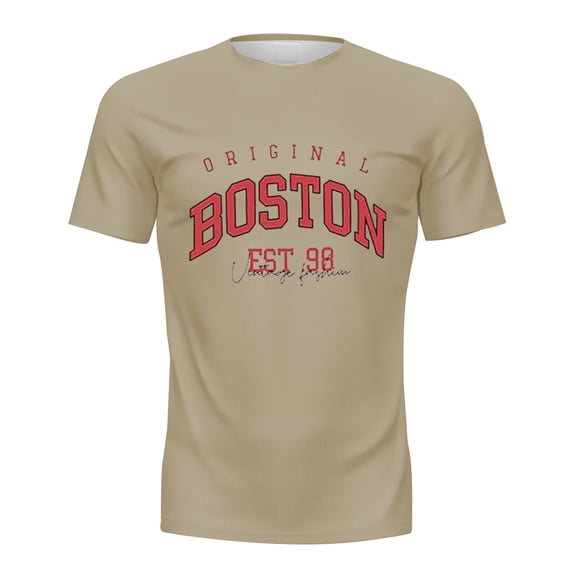 Bibifish Mens Boston Graphic T-Shirts Vintage College Style Breathable Short Sleeve Undershirt Casual Streetwear Daily Wear Crewneck Tee Tops