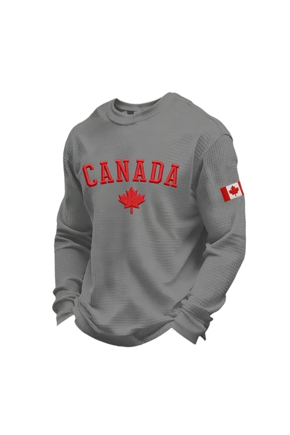 Mens Crew Neck Long Sleeve Sweatshirt With Canada Maple Leaf Embroidery Soft Casual Patriotic Streetwear Loose Fit Pullover