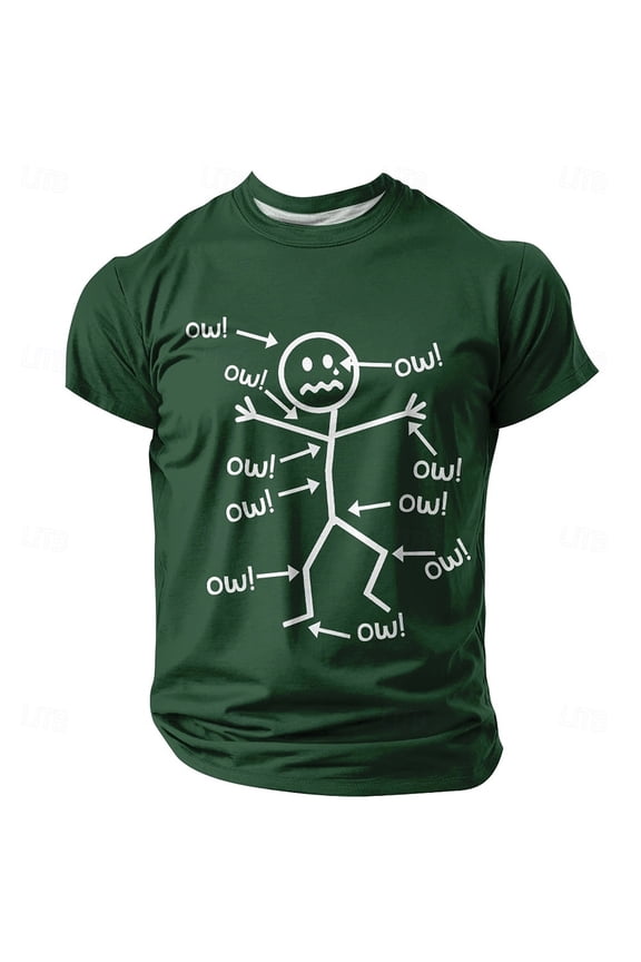 Mens Crew Neck Short Sleeve Graphic T-Shirts Funny Stick Figure Print Soft Casual Streetwear Novelty Oversized Tee Shirt