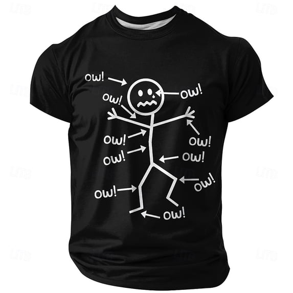 Bibifish Mens Crew Neck Short Sleeve Graphic T-Shirts Funny Stick Figure Print Soft Casual Streetwear Novelty Oversized Tee Shirt