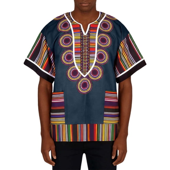Bibifish Mens Crew Neck T-Shirts African Tribal Dashiki Print Short Sleeve Tees Colorful Geometric Pattern Casual Ethnic Festival Oversized Tee Shirt