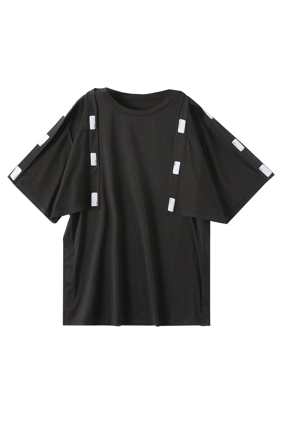 Mens Crewneck Short Sleeve Post Surgery T-Shirts Quick Open Hook And Loop Closure Undershirt Breathable Easy Access Medical Care Tops