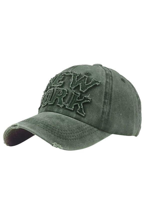 Mens Distressed Baseball Cap Ripped New York Letter Embroidered Cap Soft Denim Lightweight Casual Streetwear Outdoor Sun Cap