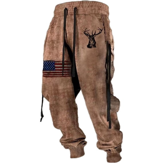 Bibifish Mens Fall Casual Graphic Print Drawstring Elastic Jogger Pants Retro Washed Outdoor Travel And Sports Sweatpants With Belt Design