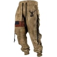 thumbnail image 1 of Bibifish Mens Fall Casual Graphic Print Drawstring Elastic Jogger Pants Retro Washed Outdoor Travel And Sports Sweatpants With Belt Design, 1 of 3