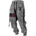 thumbnail image 1 of Bibifish Mens Fall Casual Graphic Print Drawstring Elastic Jogger Pants Retro Washed Outdoor Travel And Sports Sweatpants With Belt Design, 1 of 3