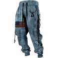 thumbnail image 1 of Bibifish Mens Fall Casual Graphic Print Drawstring Elastic Jogger Pants Retro Washed Outdoor Travel And Sports Sweatpants With Belt Design, 1 of 3