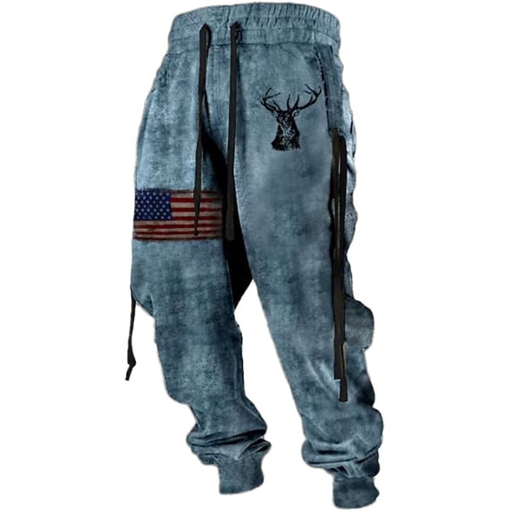 Bibifish Mens Fall Casual Graphic Print Drawstring Elastic Jogger Pants Retro Washed Outdoor Travel And Sports Sweatpants With Belt Design