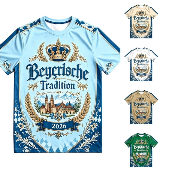 Bibifish Mens German Oktoberfest T Shirts Short Sleeve Crew Neck Bavaria Castle Print Tees Heritage Fest Holiday Wear Tops