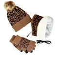 thumbnail image 1 of Bibifish Mens Hat Gloves Scarf Sets Heated 3 Pc Leopard Print Knit Beanies Hat Gloves And Long Scarf Soft Winter Cold Weather Hat Gloves Scarf Sets, 1 of 4