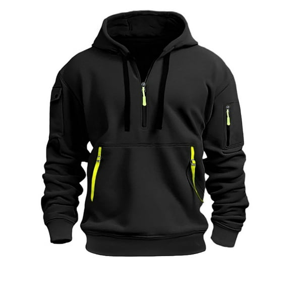 Bibifish Mens Hoodies Autumn Solid Color Long Sleeve Half Zip Hoodies Outdoor Hiking Versatile Sports Jackets With Multiple Zipper Pockets