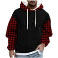 thumbnail image 1 of Bibifish Mens Hoodies Color Block Drawstring Hooded Sweatshirts With Plaid Pattern Fall Winter Warm Fleece Lightweight Pullover Tops, 1 of 5
