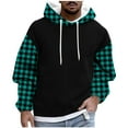 thumbnail image 1 of Bibifish Mens Hoodies Color Block Drawstring Hooded Sweatshirts With Plaid Pattern Fall Winter Warm Fleece Lightweight Pullover Tops, 1 of 5