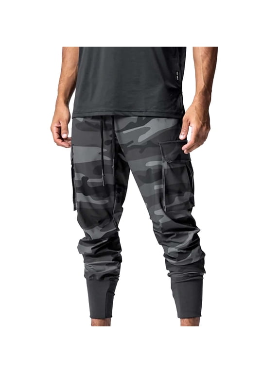 Mens Joggers Camo Print Gym Running Training Athletic Pants Loose Fit Elastic Waist Casual Active Pants
