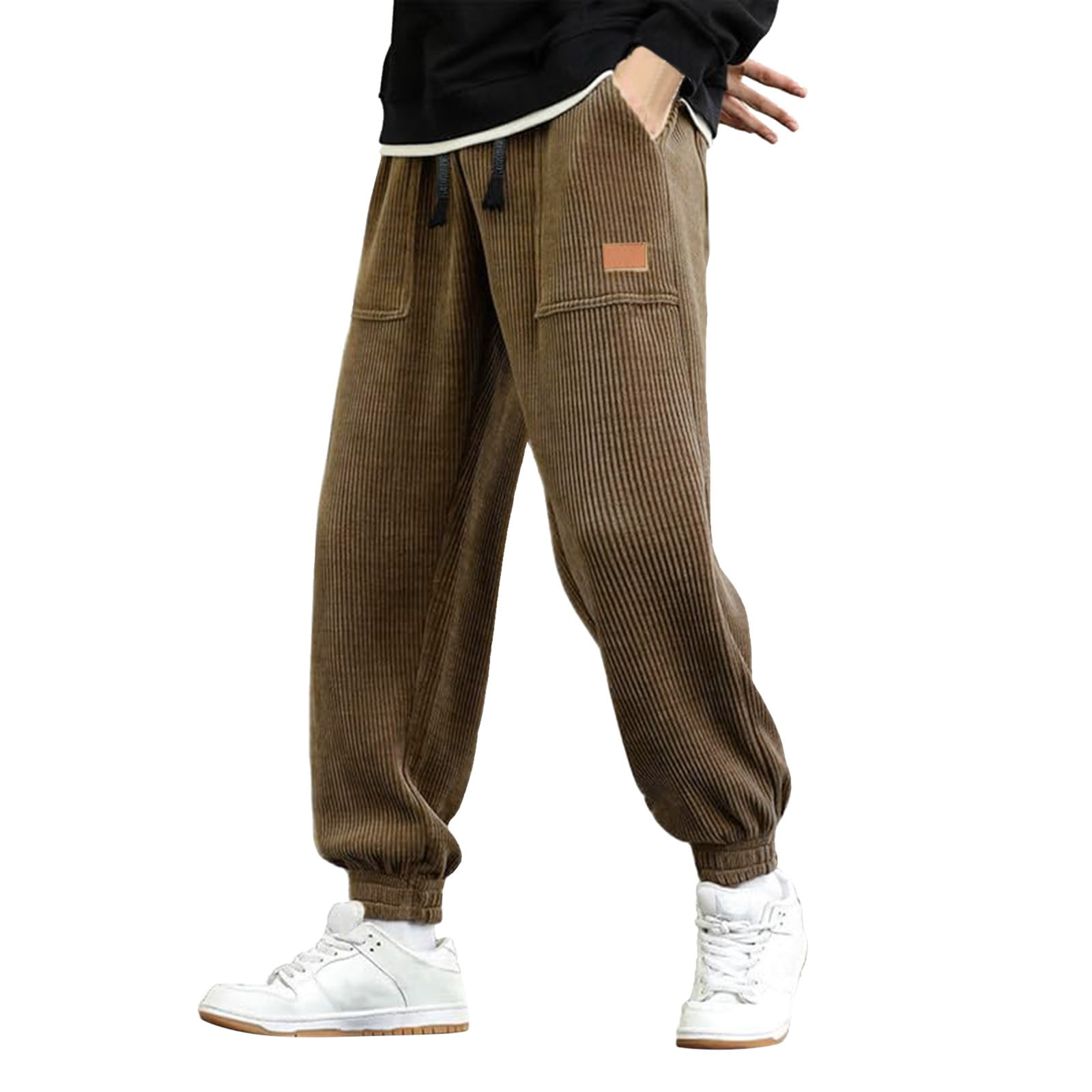 Bibifish Mens Pants Autumn Winter Thickened Corduroy Solid Jogger ...