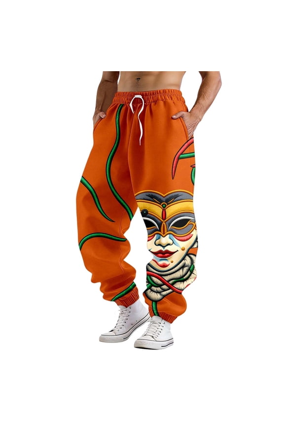 Mens Pants Casual Carnival Musk Print Jogger Pants Classic Everyday Wear Trousers Durable Soft Festival Casual Straight Leg Pants