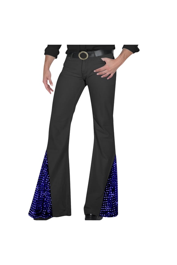 Mens Pants Casual Retro Style Glitter Patchwork Flared Pants Slim Fit Comfortable Carnival Party Stage Dance Trousers