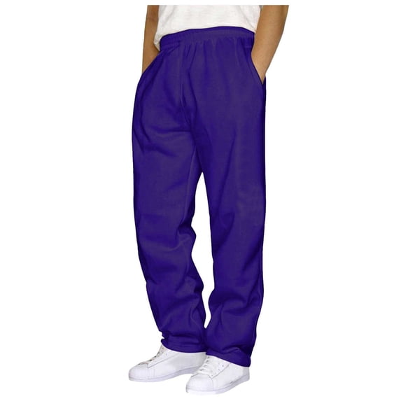 Bibifish Mens Pants Cozy Long Straight-Leg Drawstring Elastic Waist Trousers Fall Winter Soft Solid Color Travel Sports Pants With Pockets
