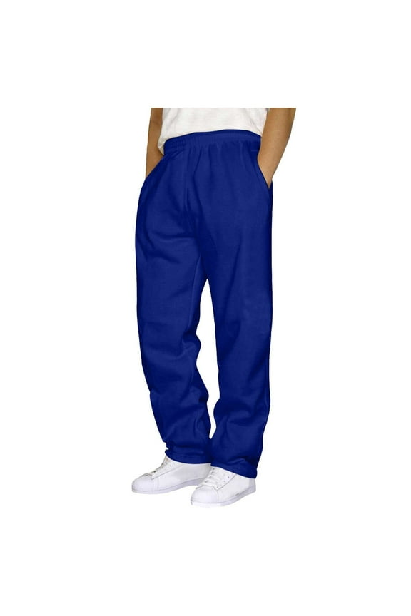 Mens Pants Cozy Long Straight-Leg Drawstring Elastic Waist Trousers Fall Winter Soft Solid Color Travel Sports Pants With Pockets