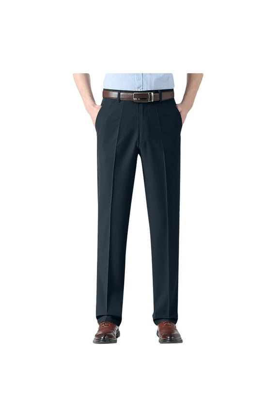 Mens Pants Dress Pants Pleated Front Button-Zip Waistband Regular Fit Straight Leg Trousers Comfortable Breathable Formal Chino Pants