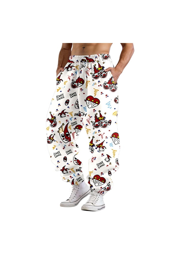 Mens Pants Festive Graphic Printed Casual Joggers Carnival Themed Elastic Waist Everyday Wear Lightweight Comfortable Trousers