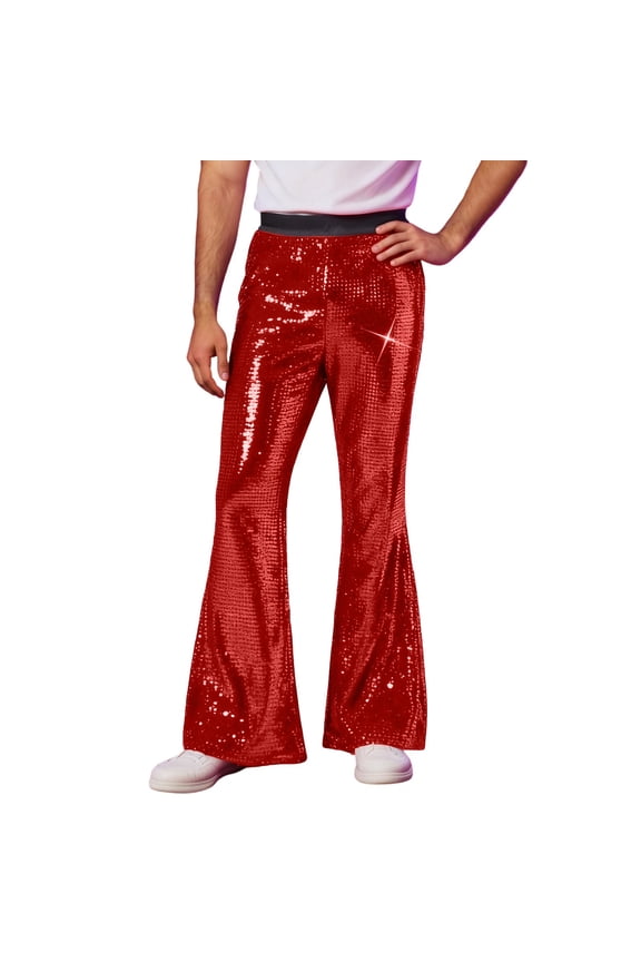 Mens Pants Festive Sequin Party Flare Pants Elastic Waist Casual Wear Shimmering Trousers Nightlife And Events Glitter Trousers