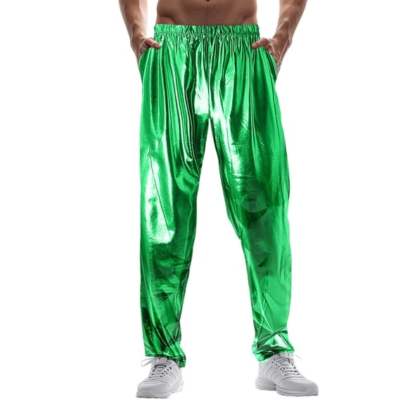 Bibifish Mens Pants Metallic Shiny Tapered Pants Elastic Waist Comfortable Nightclub Disco Pants With Pockets For Party And Nightclub