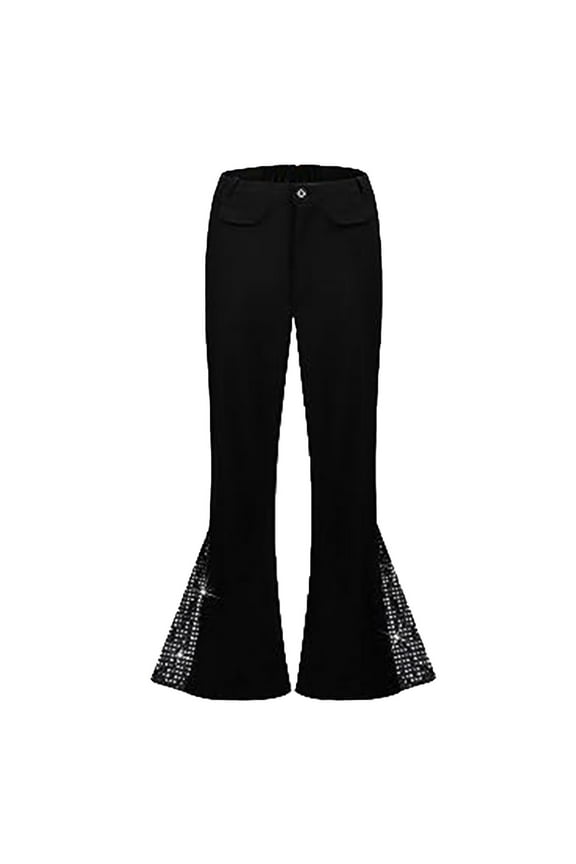 Mens Pants Retro Style 70s Classic Patchwork Flared Pants Casual Retro Style Sequins Flare Casual Pants Sequins Dance Trousers