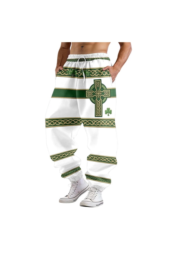 Mens Pants St. Patrick'S Day Casual Pants With Graphic Print Festival Celebration Relaxed Fit Comfortable Elastic Drawstring Pants