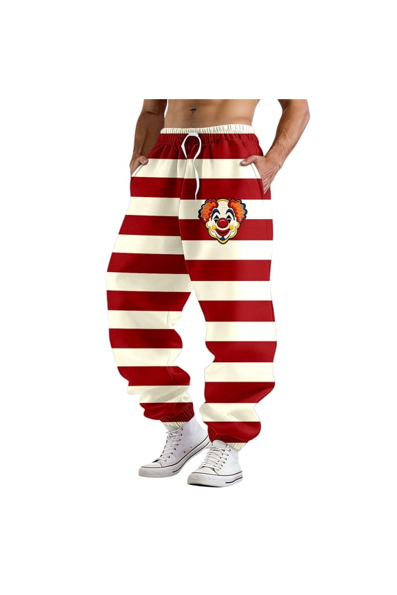 Mens Pants Stylish Carnival Graphic Pants Festival Cartoon Print Elastic Waist Trousers Trendy Party Wear Comfort Fit Flexible Pants