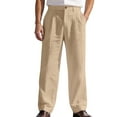 thumbnail image 1 of Bibifish Mens Pleated Pants Strip Pattern Casual Dress Linen Pants Pockets Loose Fit Comfortable Breathable Straight Suit Trousers, 1 of 4