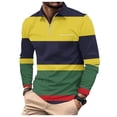thumbnail image 1 of Bibifish Mens Polo Shirt Wide Horizontal Striped Print Zip Collar Tops With Stitched Pocket Detail Outdoor Casual Tees, 1 of 5
