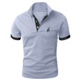 thumbnail image 1 of Bibifish Mens Polo Shirts Antler Stag Embroidery Contrast Accent Short Sleeve Shirts Classic Fit Business Wear Casual Tops, 1 of 4