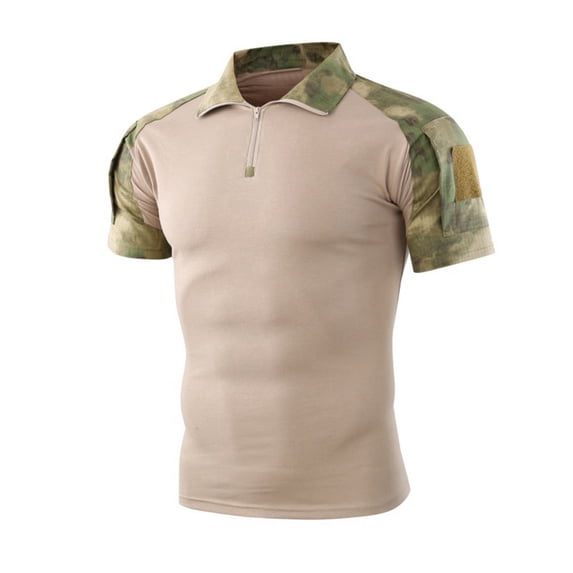 Bibifish Mens Polo Shirts Camo Print Sleeve Panels Zip Neck Lapel Collar Shirts Short Sleeve Outdoor Daily Tops