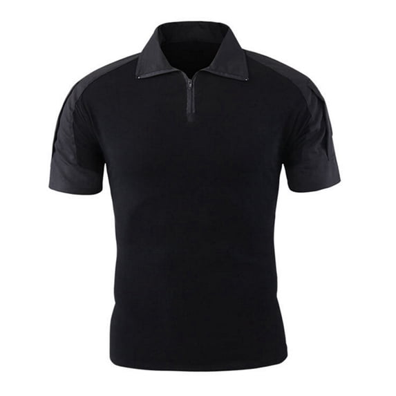Bibifish Mens Polo Shirts Camo Print Sleeve Panels Zip Neck Lapel Collar Shirts Short Sleeve Outdoor Daily Tops