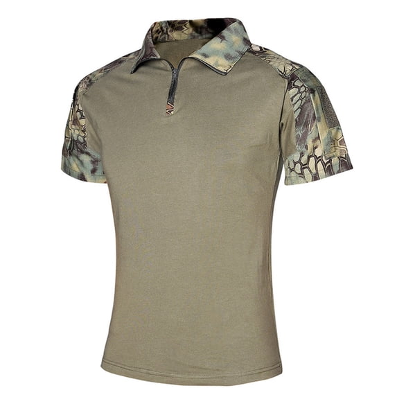 Bibifish Mens Polo Shirts Camo Print Sleeve Panels Zip Neck Lapel Collar Shirts Short Sleeve Outdoor Daily Tops