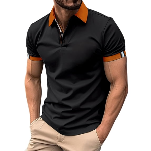 Bibifish Mens Polo Shirts Contrast Lapel Collar Multi Line Edge Shirts Mens Spring Summer Street Casual Tops