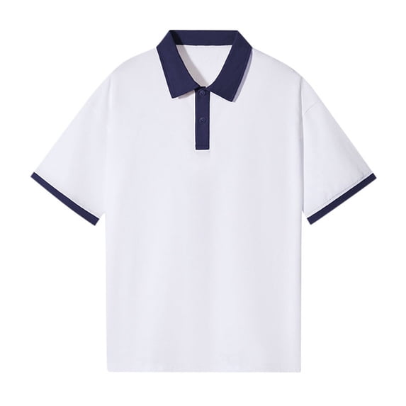 Bibifish Mens Polo Shirts Contrast Navy Collar And Cuff Trim Shirts Short Sleeve Relaxed Fit Basic Casual Tops