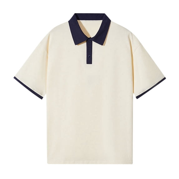 Bibifish Mens Polo Shirts Contrast Navy Collar And Cuff Trim Shirts Short Sleeve Relaxed Fit Basic Casual Tops