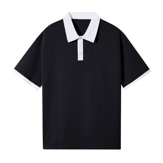 Bibifish Mens Polo Shirts Contrast White Collar And Placket Shirts Short Sleeve Loose Fit Classic Casual Tops