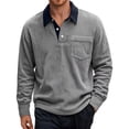 thumbnail image 1 of Bibifish Mens Polo Shirts Corduroy Contrast Collar Long Sleeve Shirts Classic Fit Street Wear With Pocket Casual Tops, 1 of 4