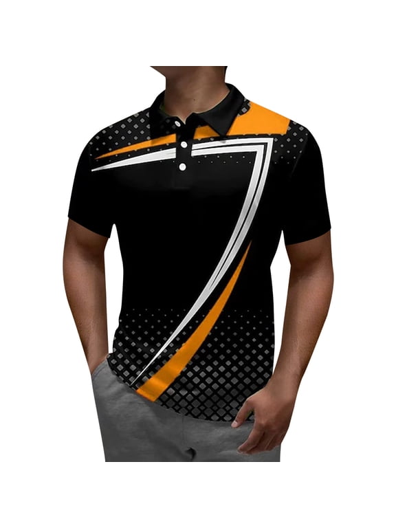 Mens Polo Shirts Dot Line Print Short Sleeve Contrast Black Collar Solid Black Shirts Summer Outdoor Wear Tops