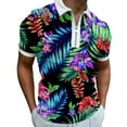 thumbnail image 1 of Bibifish Mens Polo Shirts Gold Leaf Print Short Sleeve Zip Lapel Collar Solid Black Shirts Summer Vacation Wear Tops, 1 of 4