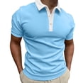 thumbnail image 1 of Bibifish Mens Polo Shirts Light Blue Body White Lapel Collar Button Placket Shirts Mens Spring Summer Basic Daily Tops, 1 of 4