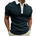 thumbnail image 1 of Bibifish Mens Polo Shirts Light Blue Body White Lapel Collar Button Placket Shirts Mens Spring Summer Basic Daily Tops, 1 of 4